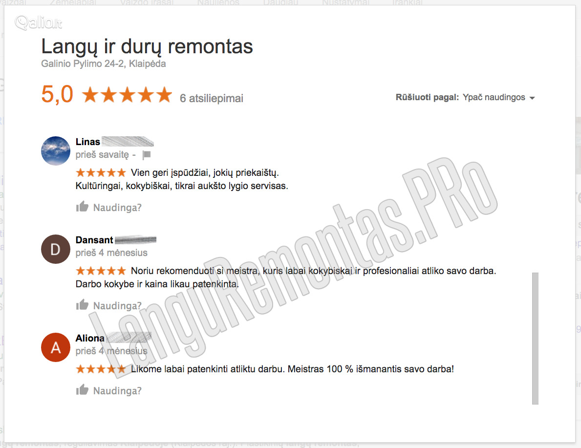 PLASTIKINIŲ LANGŲ REMONTAS 861245700