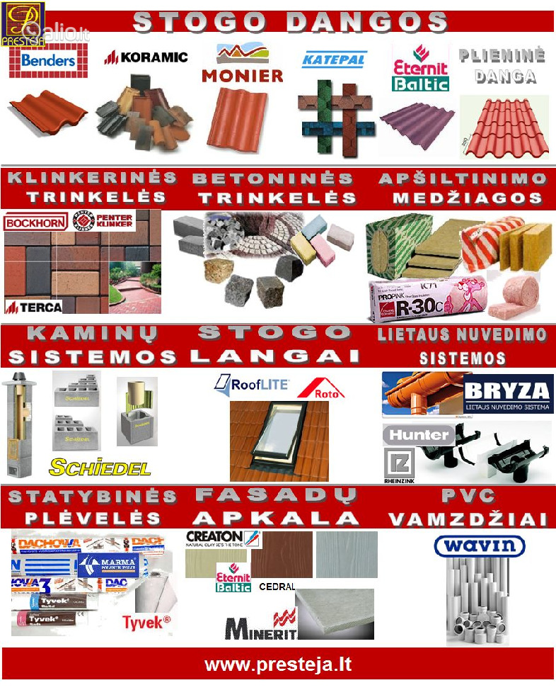 Statybinės apdailos medžiagos nuo pamatų iki stogo