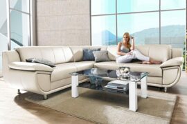 Minkštas kampas L formos Nr91 balta naturali oda be miego funkcijos