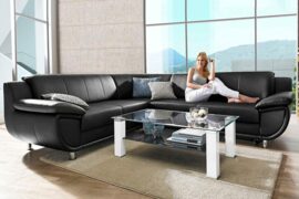 Minkštas kampas L formos Nr91 juoda naturali oda be miego funkcijos