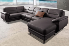 Minkštas kampas U formos Nr61 ruda naturali oda  su miego funkcija