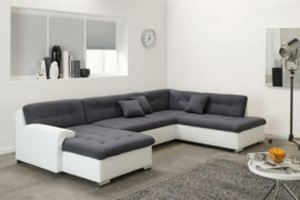 Minkštas kampas U formos Nr70 eko oda balta str.pilka