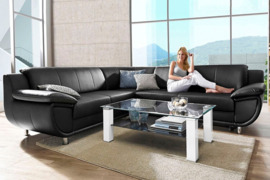 Minkštas kampas L formos Nr91 juoda natūrali oda su miego funkcija