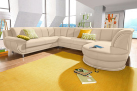 Minkštas kampas U formos Nr25 gelsva natūrali oda be miego funkcijos