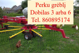 Perku grėblį Dobilas 3 arba 6, ar tokio tipo, vyniotuvą ir presa