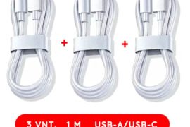 Laidas USB-A/USB-C 1 m (3 vnt., baltas) - nebrangiosprekes.lt