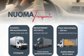 RENAULT MASTER NUOMA - Krovos skyrius: 480x220x230 - iki 930kg.