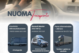 RENAULT MASTER NUOMA  Krovos skyrius: 500x220x230 - iki 1030kg. 