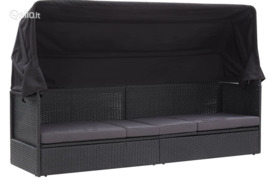 vidaXL Lauko sofa-lova su stogeliu, juodos spalvos, poliratanas