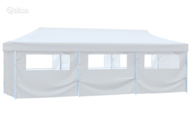 vidaXL Išskleidžiama proginė palapinė su 8 sienomis, balta, 3x9m