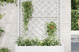 vidaXL Sodo lovelis su treliažu, baltos spalvos, 100x43x142cm, PP