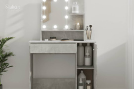 vidaXL Kosmetinis staliukas su LED apšvietimu, pilkas, 86,5x35x136cm