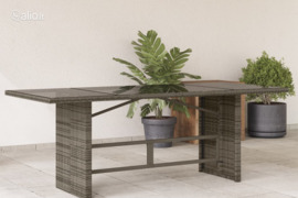 vidaXL Stalas su stikliniu stalviršiu, pilkas, 190x80x74cm, PE ratanas