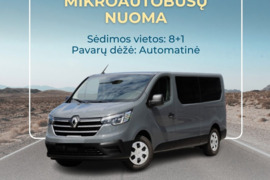 NUOMA  RENAULT TRAFIC  AUTOMATAS  Vairuotojo pažymėjimas: B kategorija Sėdimos vietos: 8+1 Pavarų dė