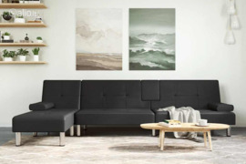 vidaXL L formos sofa-lova, juodos spalvos, 255x140x70cm, dirbtinė oda
