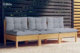 vidaXL Trivietė sodo sofa su pilkomis pagalvėlėmis, pušies masyvas