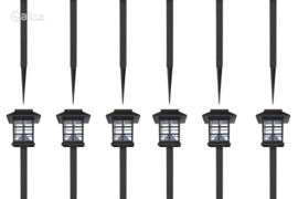 12 Lauko LED Šviestuvų su Saulės Elementais ir Įvarais 8,6x8,6x38 cm