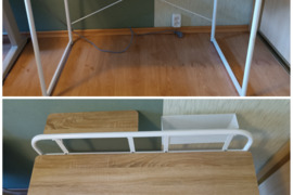 Stalas: plotis 60 cm, ilgis 100 cm, aukštis 75 cm.