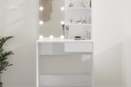 vidaXL Kosmetinis staliukas su LED, baltas, 74,5x40x141cm, blizgus