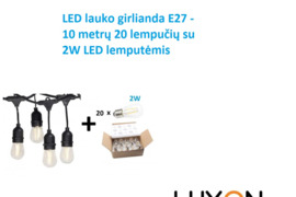 LED lauko girlianda E27 - 10 metrų 20 lempučių su 2W LED lemputėmis