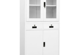 Biuro spintelė, balta, 90x40x180cm, plienas/grūdintas stiklas