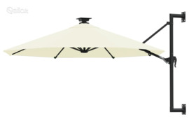 vidaXL Prie sienos montuojamas sodo skėtis su LED, smėlio, 300cm