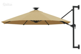 vidaXL Prie sienos montuojamas sodo skėtis su LED, taupe, 300cm