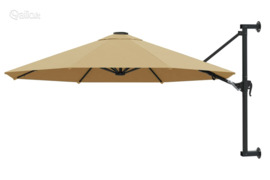vidaXL Prie sienos montuojamas skėtis su stulpu, taupe, 300cm