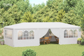 vidaXL Proginė palapinė su šoninėmis sienomis, balta, 4x9m, 90g/m²