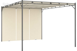 vidaXL Sodo pavėsinė su šonine užuolaida, kreminės spalvos, 4x3x2,25m