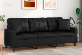vidaXL Trivietė sofa su pagalvėlėmis, juoda, 180cm, dirbtinė oda