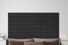 vidaXL Sienų plokštės, 12vnt., juodos, 60x15cm, aksomas, 1,08m²