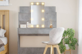 vidaXL Kosmetinis staliukas su LED lemputėmis, betono, 96x40x142cm