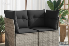 vidaXL Dvivietė sodo sofa su pagalvėlėmis, pilkos spalvos, poliratanas