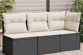 vidaXL Trivietė sodo sofa su pagalvėlėmis, juodos spalvos, poliratanas