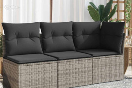 vidaXL Trivietė sodo sofa su pagalvėlėmis, pilkos spalvos, poliratanas