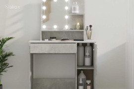 vidaXL Kosmetinis staliukas su LED apšvietimu, pilkas, 86,5x35x136cm