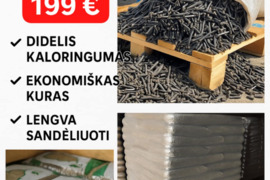 Granulės 199€, Pjuvenų briketai 179€ Visa Lietuva