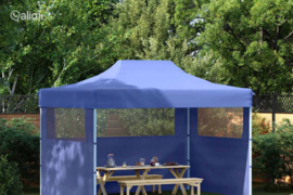 vidaXL Sulankstoma palapinė su 3 sienomis, mėlyna, 3x4m, plienas