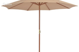 vidaXL Lauko skėtis nuo saulės su mediniu stulpu, taupe spalvos, 300cm
