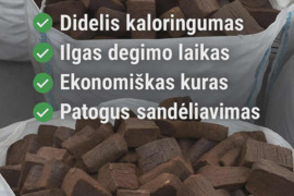 Beržo pjuvenų briketai- ilgiau deganti šiluma