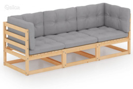vidaXL Trivietė sodo sofa su pagalvėlėmis, pušies medienos masyvas