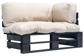 vidaXL Sodo sofa iš palečių su smėlio pagalvėlėmis, pušies mediena