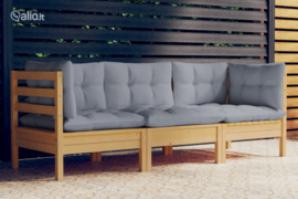 vidaXL Trivietė sodo sofa su pilkomis pagalvėlėmis, pušies masyvas