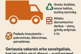  Pigus Kraustymas, šiukšlių išvežimas, griovimu darbai 