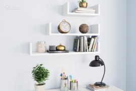 vidaXL Sieninės eksponavimo lentynos, 3vnt., baltos, apdirbta mediena