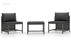 vidaXL Sofos komplektas su pagalvėlėmis, 3 dalių, pilkas, poliratanas