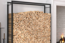 vidaXL Stovas malkoms, matinės juodos spalvos, 110x28x116cm, plienas