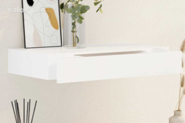 Pakabinama sieninė eksponavimo lentyna su 1 stalčiumi, balta, MDF