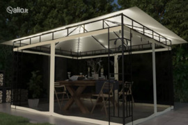 vidaXL Pavėsinė su tinkleliu nuo vabzdžių ir lemputėmis LED, kreminė